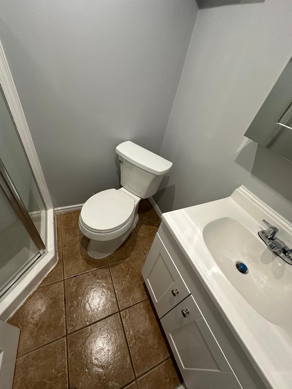 Finished bathroom with new vanity and tile